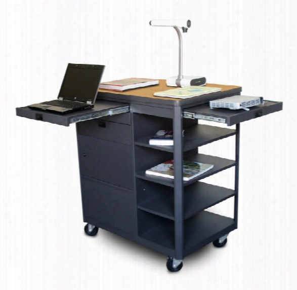 Vizion Presenter Multimedia Cart With Steel Doors, Four Side Shelves, - (oak Laminate) By Marvel