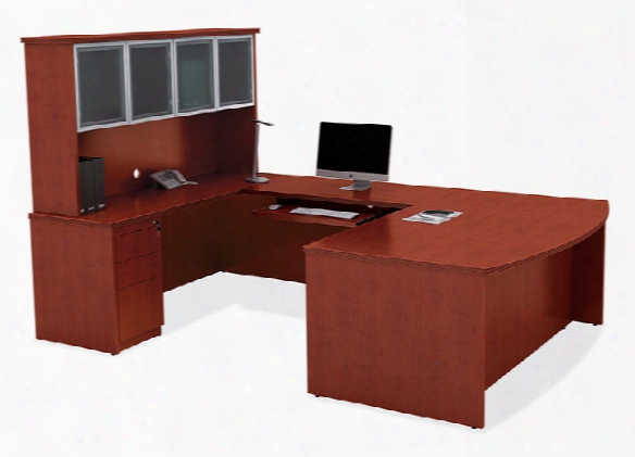 Wood Veneer U Shaped Desk With Hutch By Rudnick