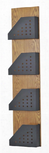 Wood Wall Display Rack With 4 Steel Pockets By Buddy Products