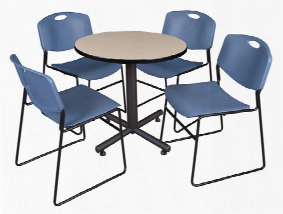 30" Round Breakroom Table- Beige & 4 Zeng Stack Chairs By Regency Furniture