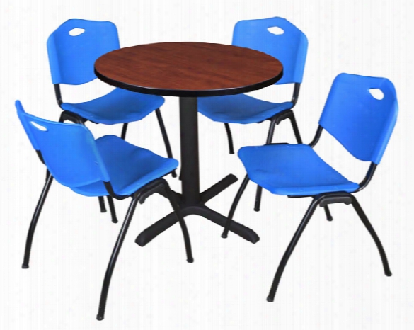 30" Round Breakroom Table- Cherry & 4 'm' Stack Chairs- By Regency Furniture