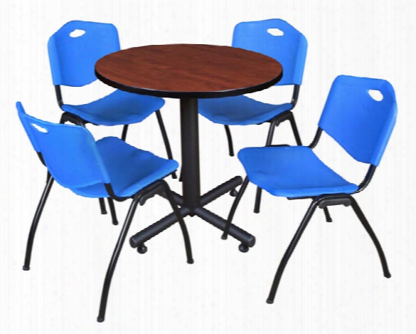 30" Round Breakroom Table- Cherry & 4 'm' Stack Chairs By Regency Furniture