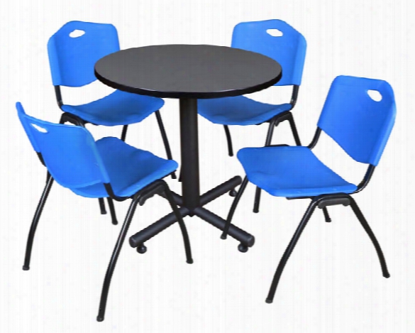 30" Round Breakroom Table- Gray & 4 'm' Stack Chairs By Regency Furniture