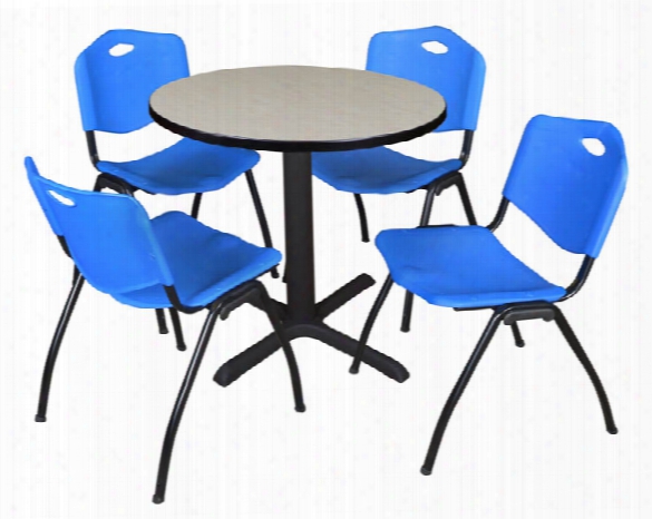 30" Round Breakroom Table- Maple & 4 'm' Stack Chairs By Regency Furniture