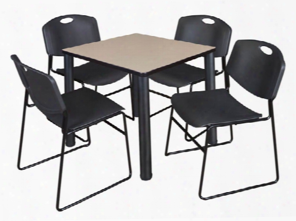 30" Square Breakroom Table- Beige/ Black & 4 Zeng Stack Chairs By Regency Furniture