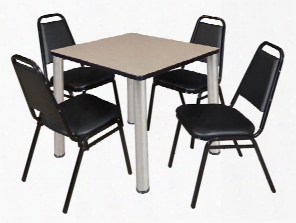 30" Square Breakroom Table- Beige/ Chrome & 4 Restaurant Stack Chairs- Black By Regency Furniture