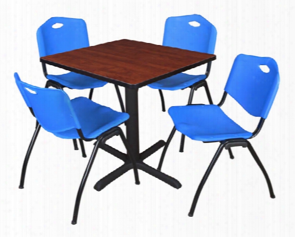 30" Square Breakroom Table- Cherry & 4 'm' Stack Chairs By Regency Furniture