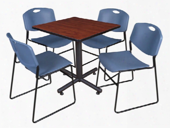 30" Square Breakroom Table- Cherry & 4 Zeng Stack Chairs By Regency Furniture
