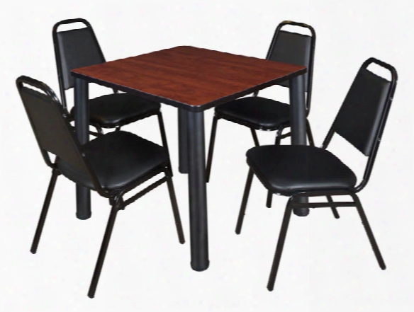 30" Square Breakroom Table- Cherry/ Black & 4 Restaurant Stack Chairs- Black By Regency Furniture