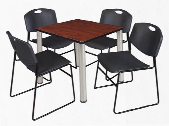 30" Square Breakroom Table- Cherry/ Chrome & 4 Zeng Stack Chairs By Regency Furniture