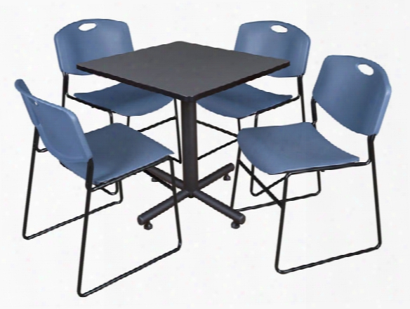 30" Square Breakrooom Table- Gray & 4 Zeng Stack Chairs By Regency Furniture