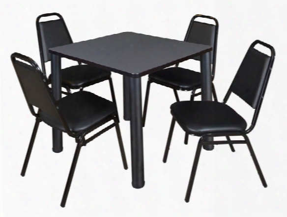 30" Square Breakroom Table- Gray/ Black & 4 Restaurant Stack Chairs- Black By Regency Furniture