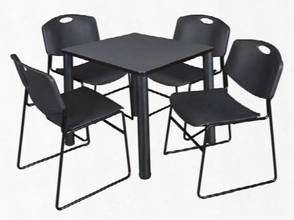 30" Square Breakroom Table- Gray/ Black & 4 Zeng Stack Chairs By Regency Furniture