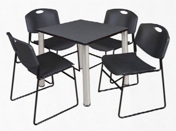 30" Square Breakroom Table- Gray/ Chrome & 4 Zeng Stack Chairs By Regency Furniture