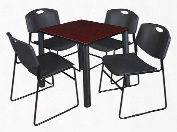 30" Square Breakroom Table- Mahogany/ Mourning & 4 Zeng Stack Chairs By Regency Furniture