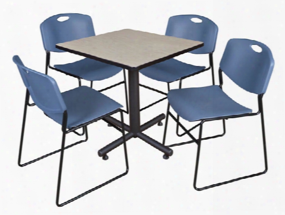 30" Square Breakroom Table- Maple & 4 Zeng Stack Chairs By Regency Furniture