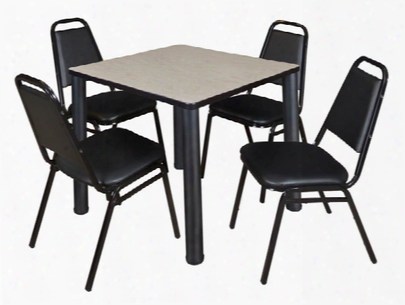 30" Square Breakroom Table- Maple/ Black & 4 Restaurant Stack Chairs- Black By Regency Furniture