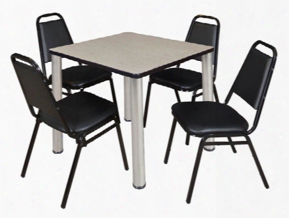 30" Square Breakroom Table- Maple/ Chrome & 4 Restaurant Stack Chairs- Black By Regency Furniture