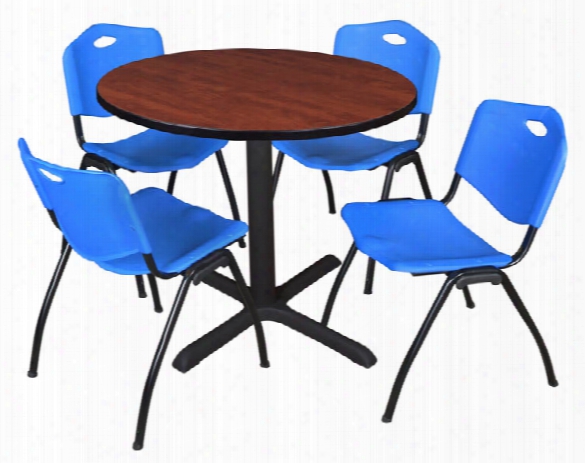 36" Round Breakrook Table- Cherry & 4 'm' Stack Chairs By Regency Furniture