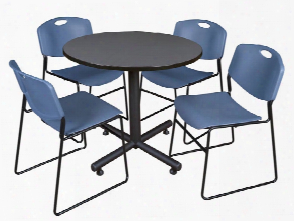 36" Round Breakroom Table- Gray & 4 Zeng Stack Chairs By Regency Furniture