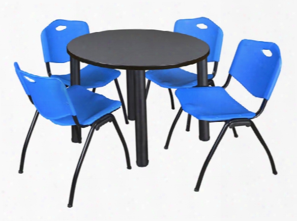 36" Round Breakroom Table- Gray/ Black & 4 'm' Stack Chairs By Regency Furniture