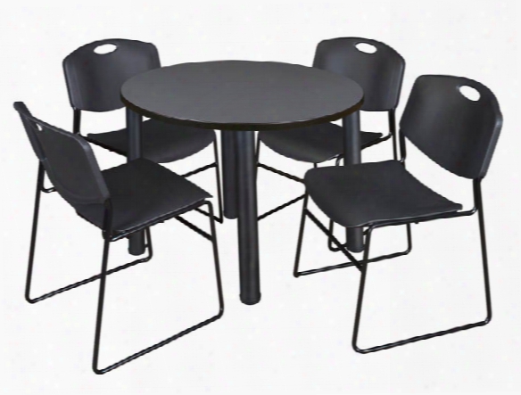 36" Round Breakroom Table- Gray/ Black & 4 Zeng Stack Chairs  By Regency Furniture