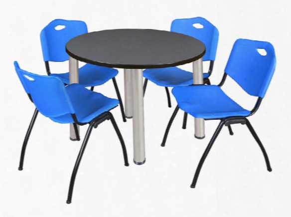 36" Round Breakroom Table- Gray/ Chrome & 4 'm' Stack Chairs By Regency Furniture