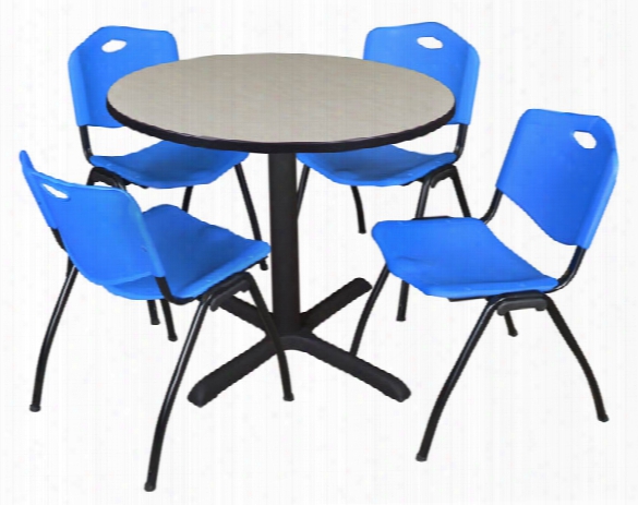 36" Round Breakroom Table- Maple & 4 'm' Stack Chairs By Regency Furniture