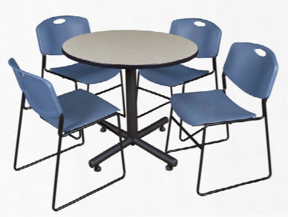 36" Round Breakroom Table- Maple & 4 Zeng Stack Chairs By Regency Furniture