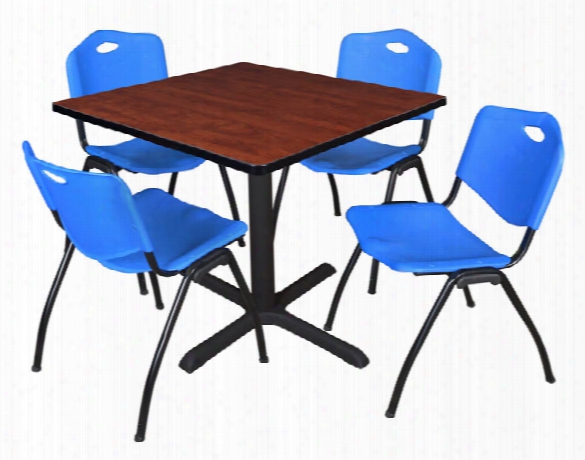 36" Square Breakroom Table- Cherry & 4 'm' Stack Chairs By Regency Furniture