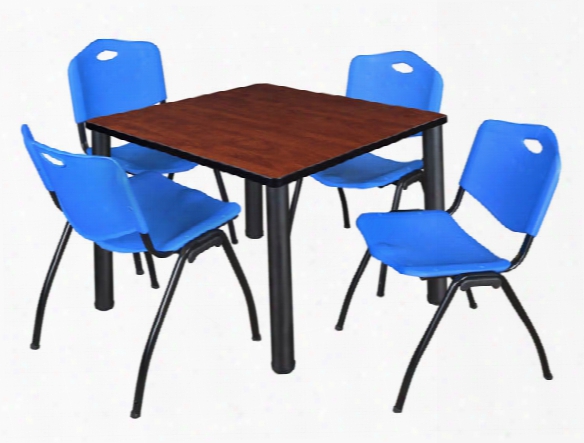 36" Square Breakroom Table- Cherry/ Black & 4 'm' Stack Chairs By Regency Furniture