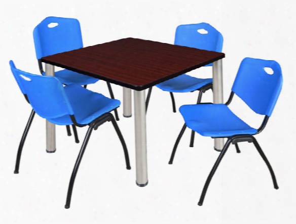 36" Square Breakroom Table- Mahogany/ Chrome & 4 'm' Stack Chairs By Regency Furniture