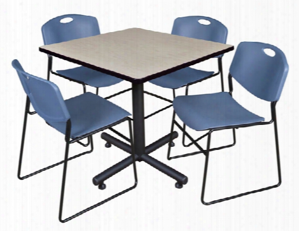 36" Square Breakroom Table- Maple & 4 Zeng Stack Chairs By Regency Furniture