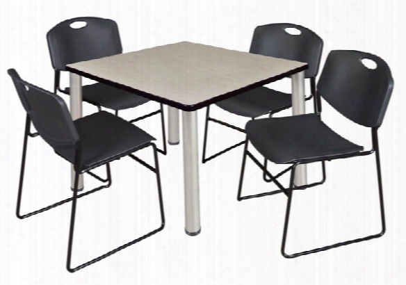 36" Square Brearoom Table- Maple/ Chrome & 4 Zeng Stack Chairs By Regency Furniture