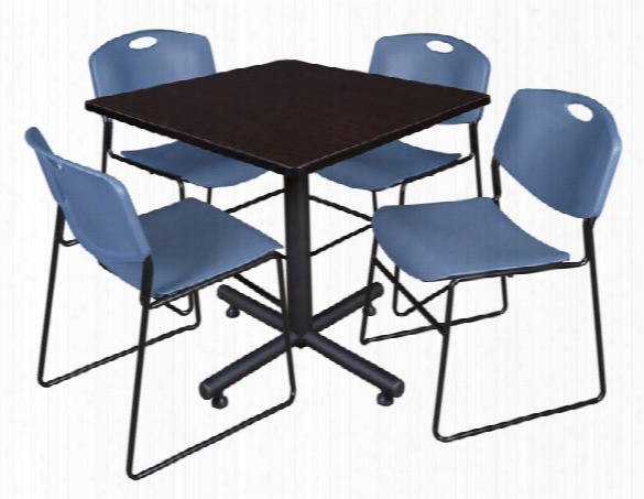 36" Square Breakroom Table- Mocha Walnut & 4 Zeng Stack Chairs By Regency Furniture