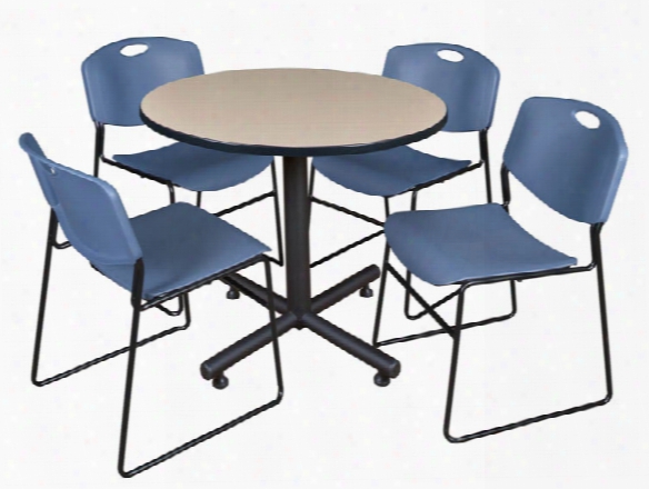 42" Round Breakroom Table- Beige & 4 Zeng Stack Chairs By Regency Furniture