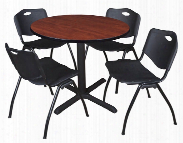 42" Round Breakroom Table- Cherry & 4 'm' Stack Chairs By Regency Furniture