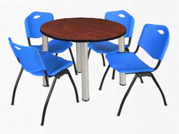 42" Round Breakroom Table- Cherry/ Chrome & 4 'm' Stack Chairs By Regency Furniture