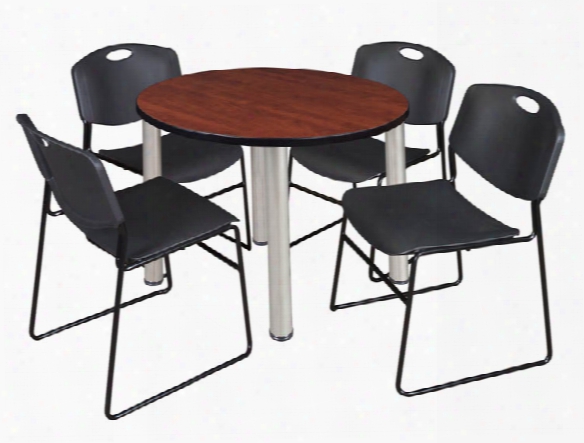 42" Round Breakroom Table- Cherry/ Chrome & 4 Zeng Stack Chairs By Regency Furnituee