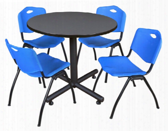 42" Round Breakroom Table- Gray & 4 'm' Stack Chairs By Regency Furniture