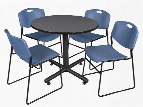 42" Round Breakroom Table- Gray & 4 Zeng Stack Chairs By Regency Furniture