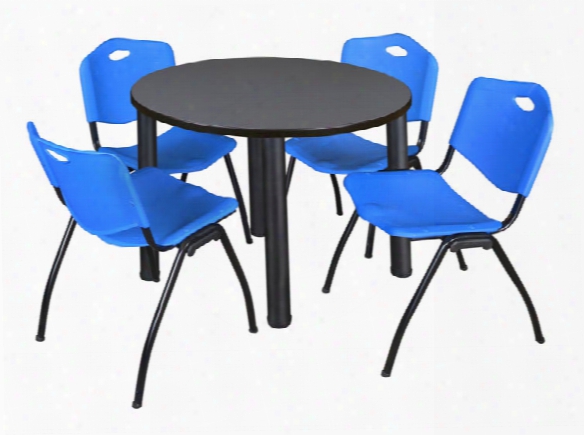 42" Round Breakroom Table- Gray/ Black & 4 'm' Stack Chairs By Regency Furniture