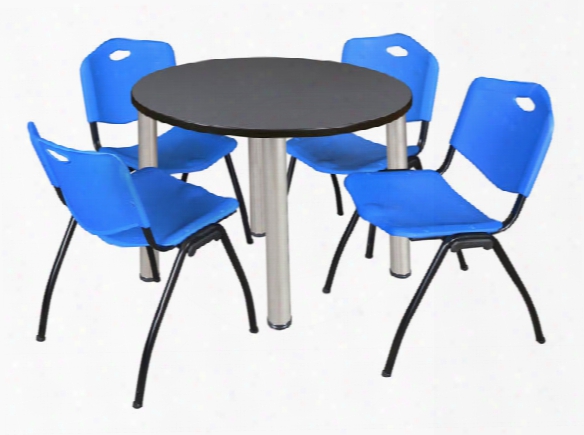 42" Round Breakroom Table- Gray/ Chrome & 4 'm' Stack Chairs By Regency Furniture