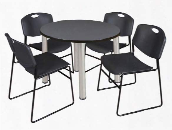 42" Round Breakroom Table- Gray/ Chrome & 4 Zeng Stack Chairs By Regency Furniture