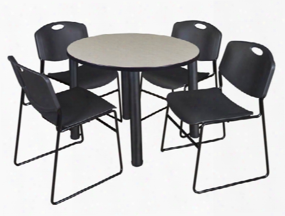 42&qut; Round Breakroom Table- Maple/ Black & 4 Zeng Stack Chairs By Regency Furniture