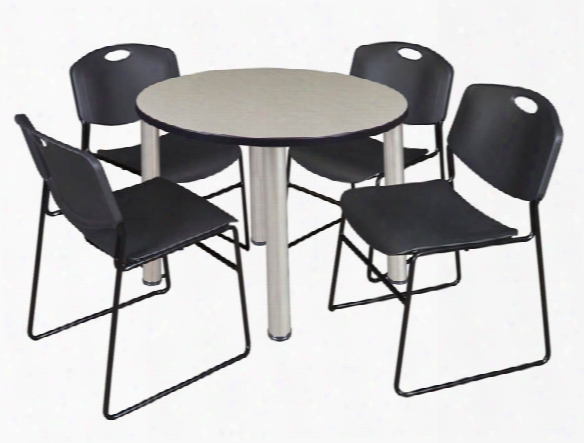 42" Round Breakroom Table- Maple/ Chrome & 4 Zeng Stack Chairs By Regency Furniture