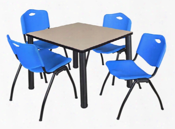 42" Square Breakroom Table- Beige/ Black & 4 'm' Stack Chairs By Regency Furniture
