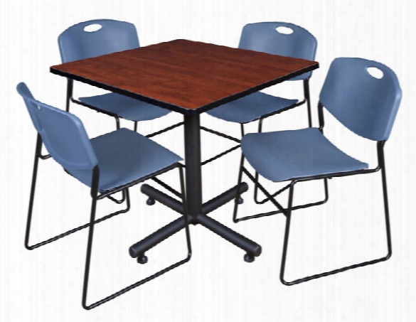 42" Square Breakroom Table- Cherry & 4 Zeng Stack Chairs By Regency Furniture