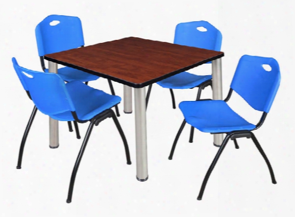 42" Square Breakroom Table- Cherry/ Chrome & 4 'm' Stack Chairs By Regency Furniture