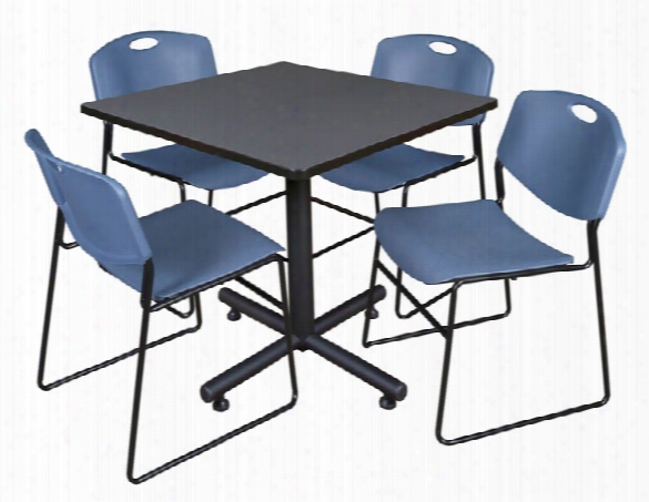 42" Square Breakroom Table- Gray & 4 Zeng Stack Chairs By Regency Furniture